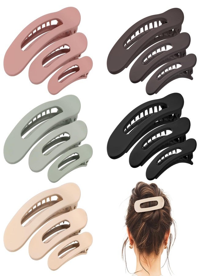 obeoby 15 PCS Flat Claw Clips, 5 Colors Flat Hair Clips 3 Sizes Hair Claws for Women Girls Accessories Barrettes for thick Thin Hair - Image 1